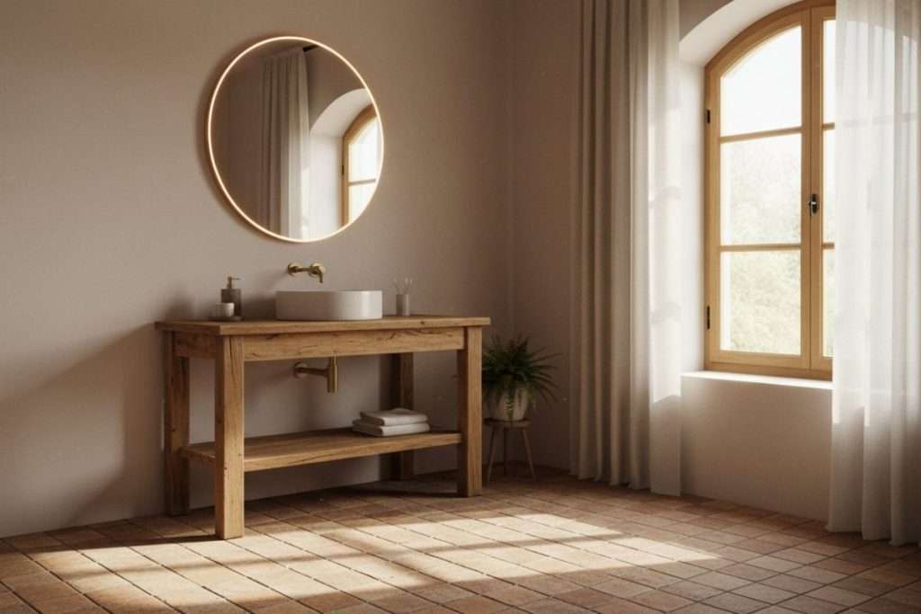 Salle de bain terracotta et bois : l’alliance parfaite